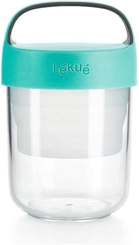 Lékué Recipiente Hermético doble Para Transportar Alimentos,Lunchbox to go Turquesa, 400 ml