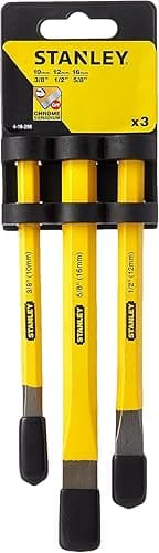 STANLEY Juego de 3 Cinceles de Albañil, Acero Cromo Vanadio, Durabilidad, Sección Octagonal, Recubrimiento en Polvo, Incluye 3 Piezas (10/12/16mm), 4-18-298